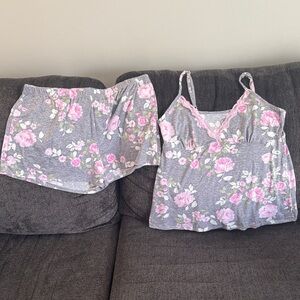 Floral Pink & Gray Women's Sleepwear Cami and Shorts Set